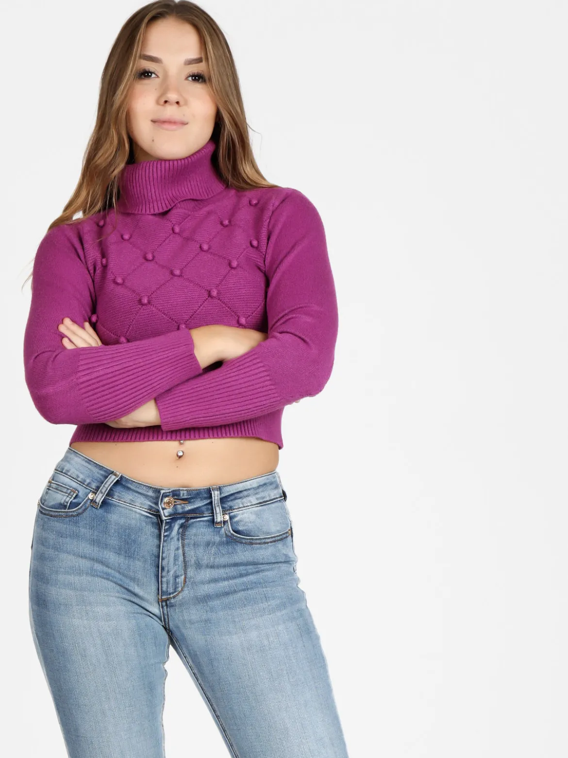 Griffai Maglione cropped donna a dolcevita
