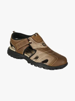 Grisport Sandali in pelle da uomo con cinturini a strappo e puntale chiuso - marrone
