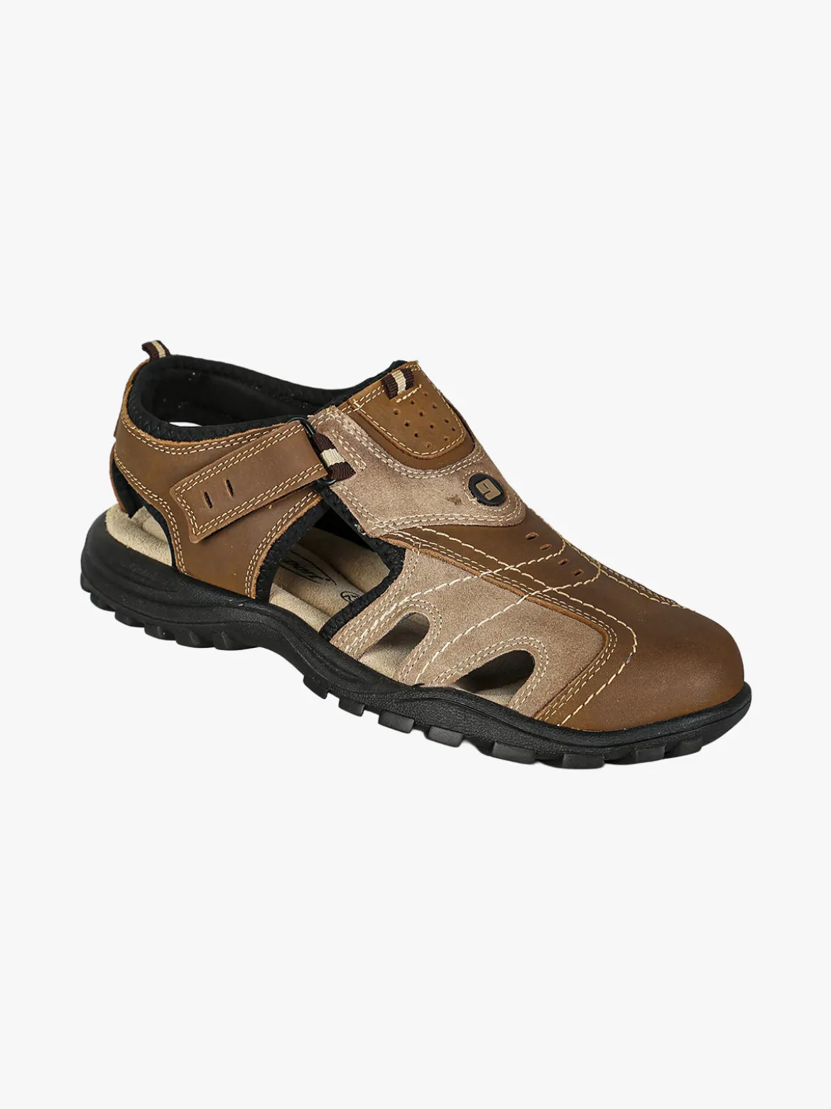 Grisport Sandali in pelle da uomo con cinturini a strappo e puntale chiuso - marrone