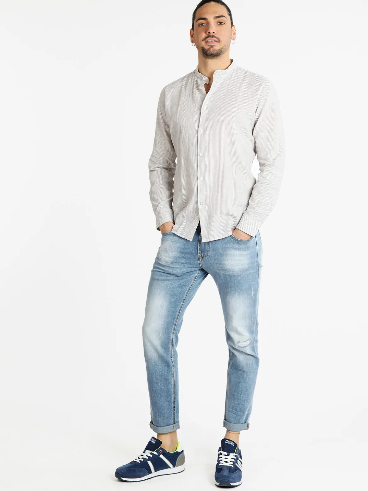 Guy Camicia alla coreana da uomo misto lino