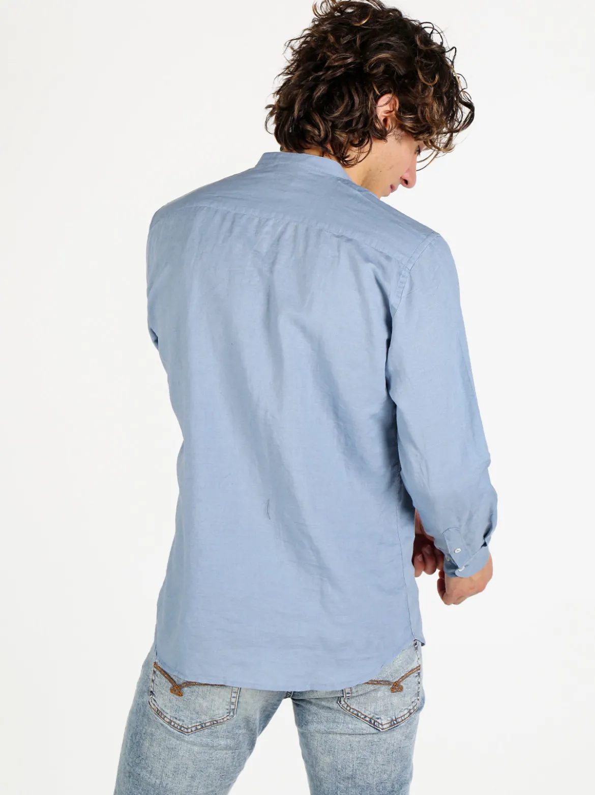 Guy Camicia da uomo alla coreana in misto lino