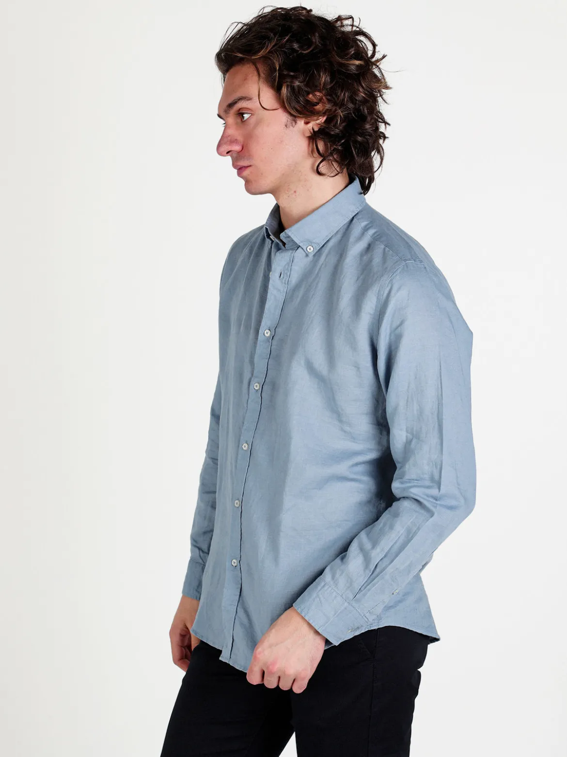 Guy Camicia da uomo in misto lino a maniche lunghe