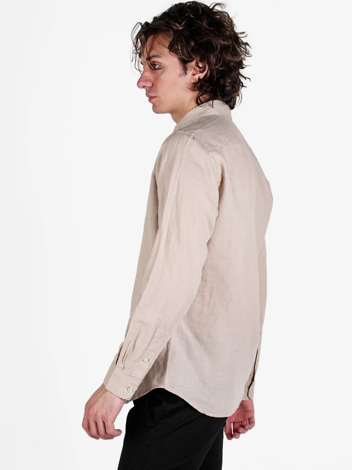 Guy Camicia da uomo in misto lino a maniche lunghe