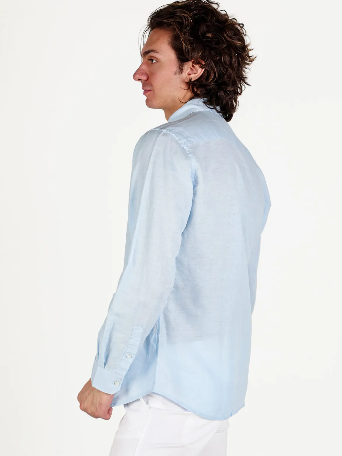 Guy Camicia da uomo in misto lino a maniche lunghe