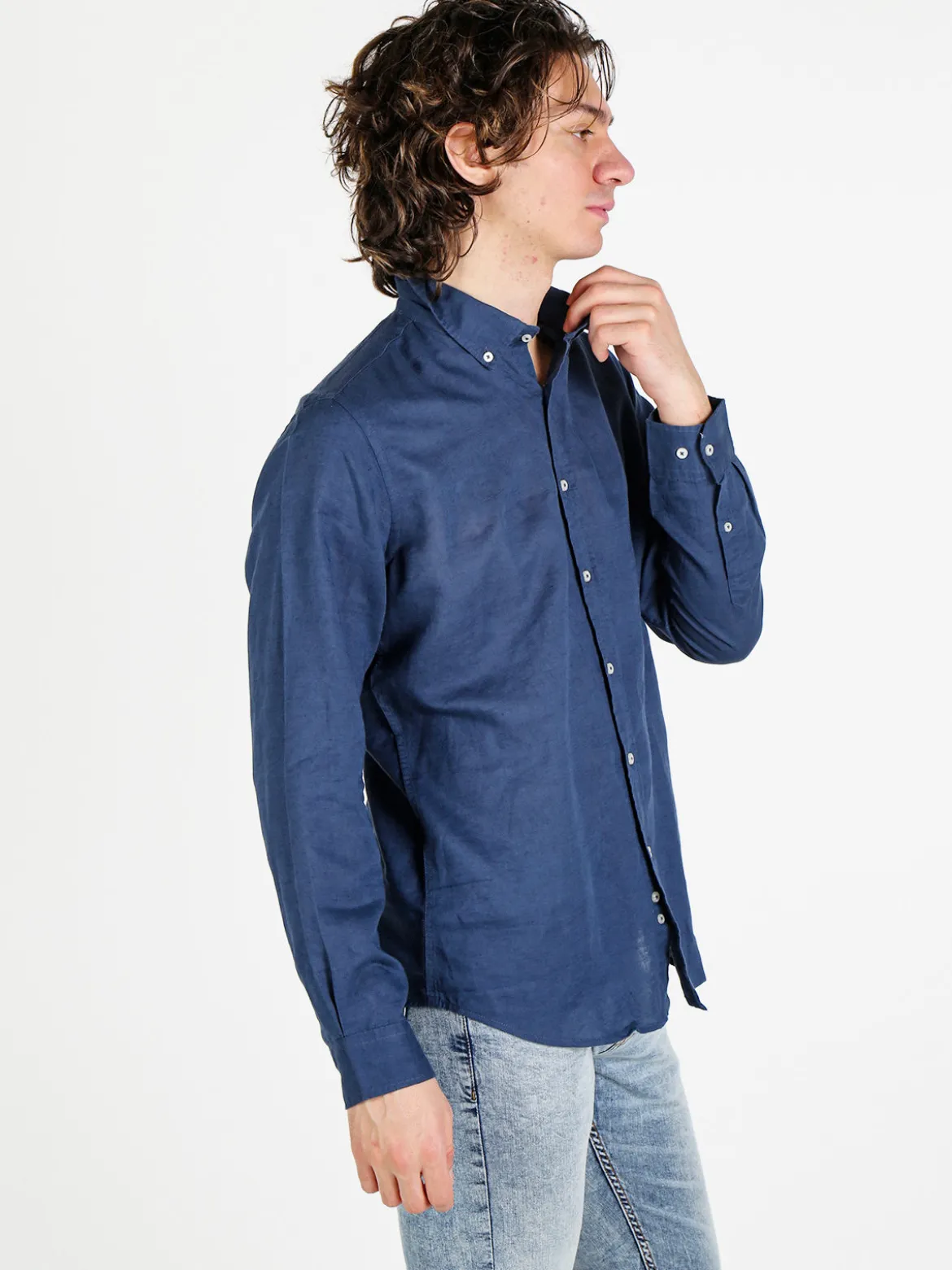 Guy Camicia da uomo in misto lino a maniche lunghe
