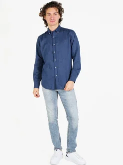 Guy Camicia da uomo in misto lino a maniche lunghe