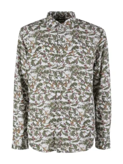 Guy Camicia da uomo in misto lino a maniche lunghe con stampa disegni