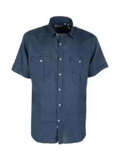 Guy Camicia da uomo misto lino a maniche corte