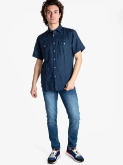 Guy Camicia da uomo misto lino a maniche corte