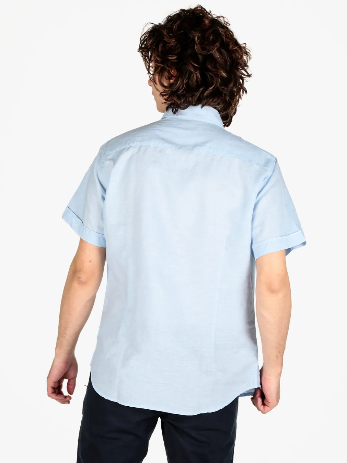 Guy Camicia da uomo misto lino a maniche corte