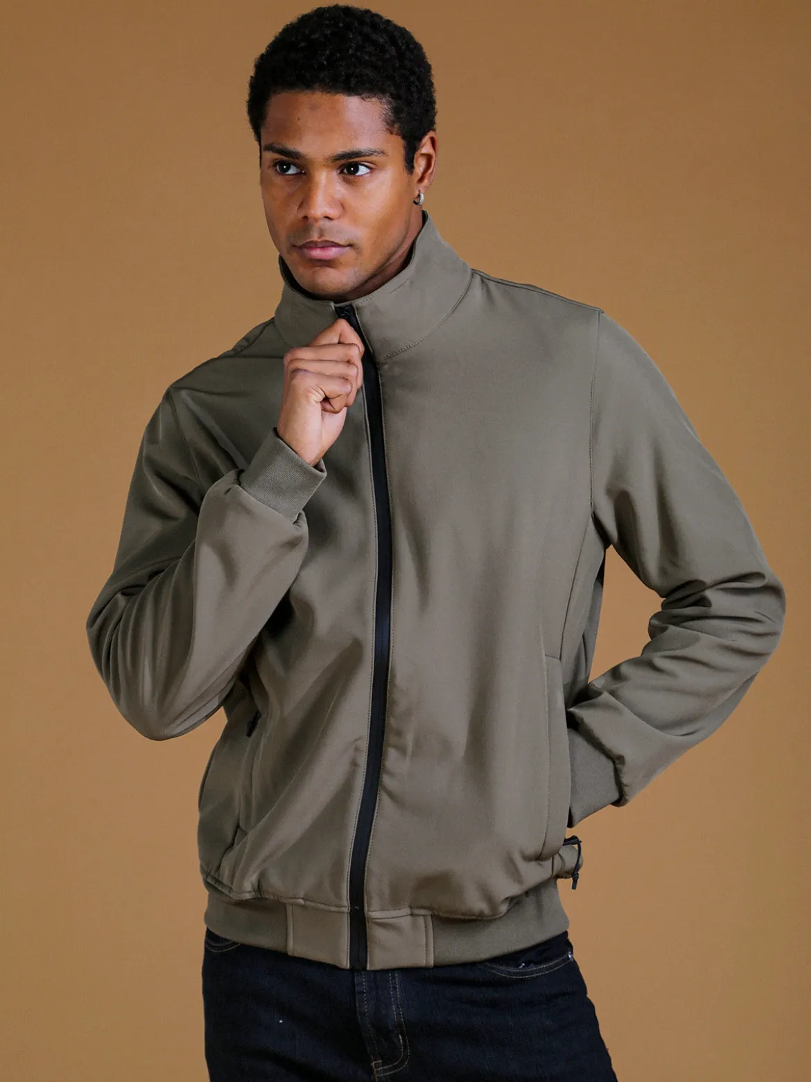 Guy Giacca da uomo con zip e interno in pile - oliva