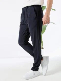 Guy Pantaloni casual da uomo in tessuto tecnico con coulisse - blu scuro