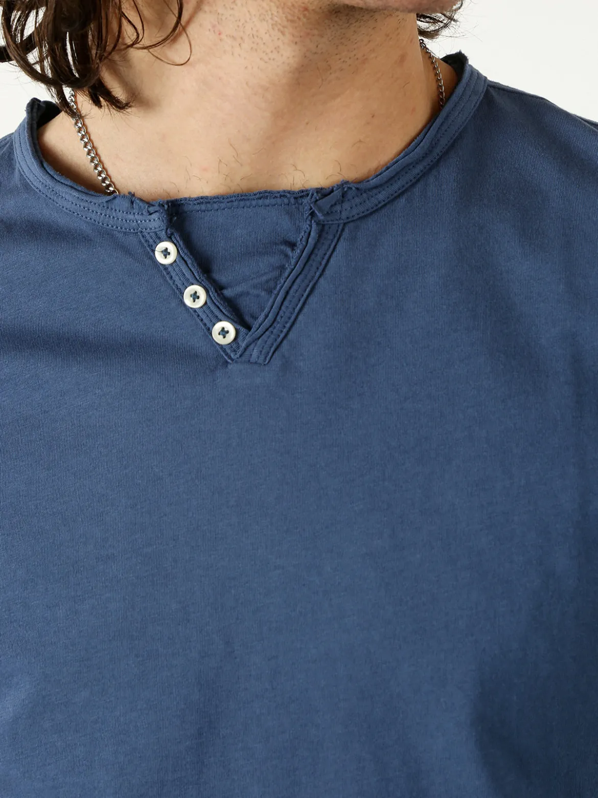 Guy T-shirt da uomo in cotone con bottoncini sullo scollo - blu