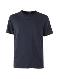 Guy T-shirt da uomo in cotone con bottoncini sullo scollo - blu suro
