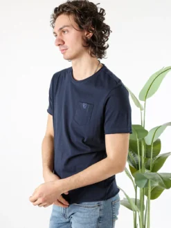 Guy T-shirt girocollo da uomo in cotone con taschino - blu scuro