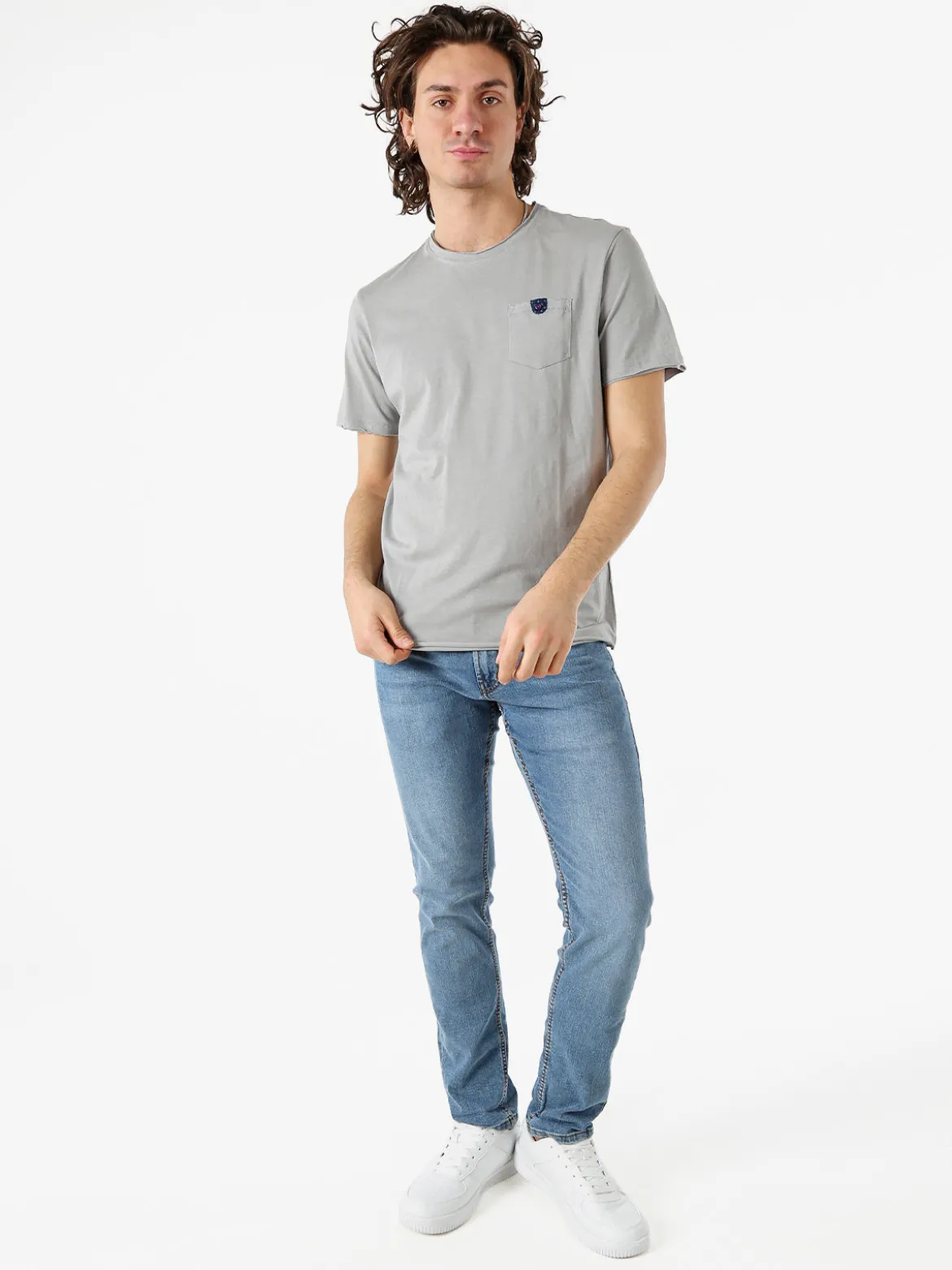 Guy T-shirt girocollo da uomo in cotone con taschino - grigio
