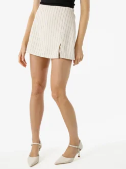 Hdl Milano Gonna a pantalone gessata da donna con piccolo spacco - beige