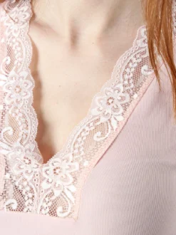 Hdl Milano Top donna con scollo a V e pizzo - rosa