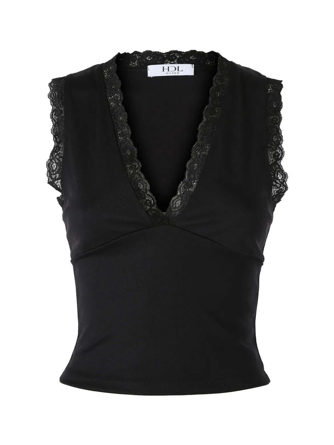 Hdl Milano Top donna elasticizzato con dettagli di pizzo - nero