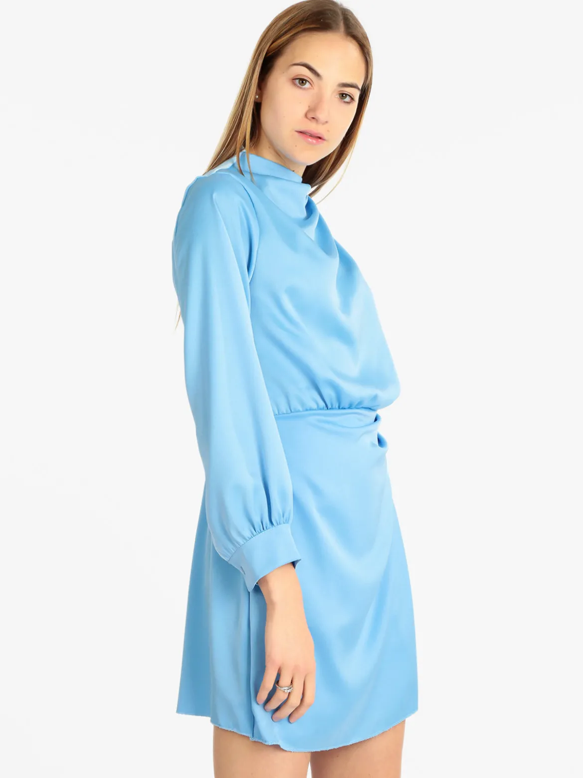 Hdl Milano Vestito donna manica lunga effetto raso