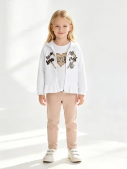 Hope Star Completo 3 pezzi da bambina con cappuccio e zip - bianco