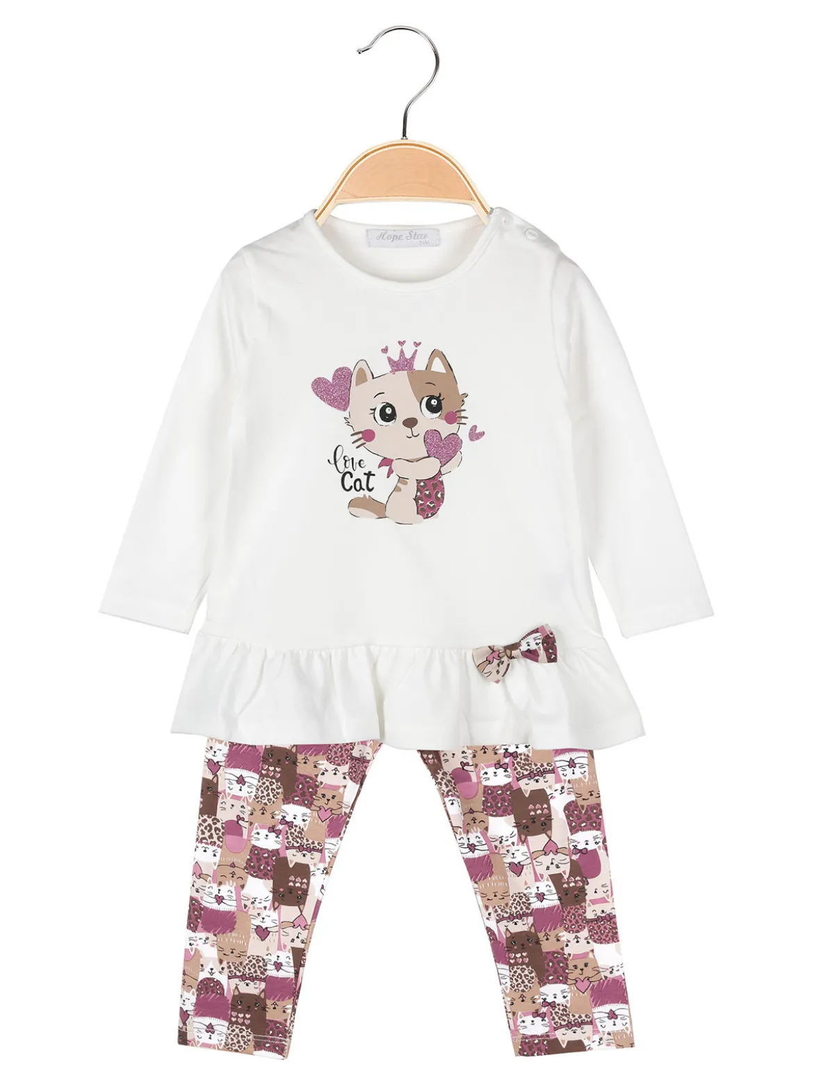 Hope Star Completo 2 pezzi da neonata con stampa gatti - bianco