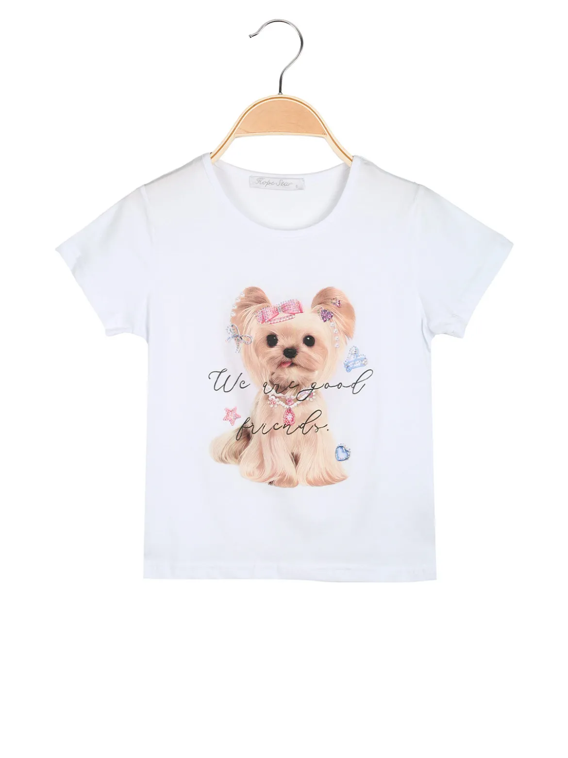 Hope Star T-shirt da bambina in cotone con stampa disegno e strass - bianco