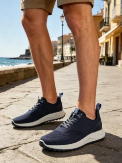 Igi&Co Sneakers da uomo in maglia con plantare in pelle e lacci elastici - blu scuro
