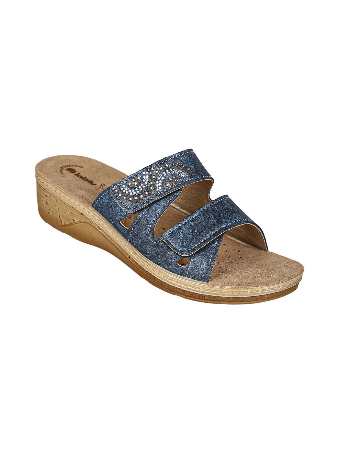 Inblu Ciabatte donna con doppia fascia a strappo e zeppa - blu