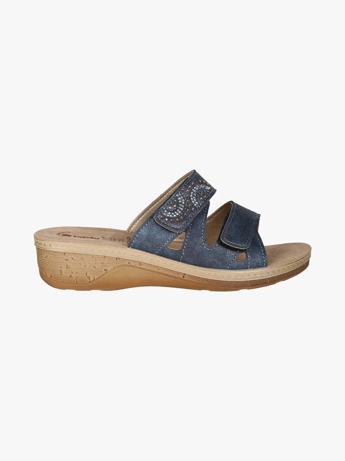 Inblu Ciabatte donna con doppia fascia a strappo e zeppa - blu