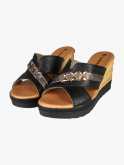 Inblu Ciabatte donna con fasce incrociate zeppa e plateau - nero