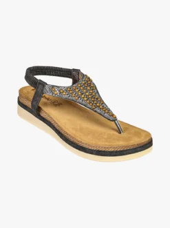 Inblu Sandali donna a infradito con perline e cinturino elastico - nero