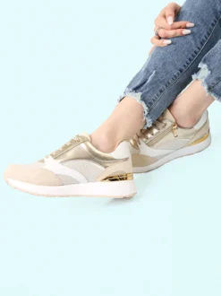 Inblu Sneakers brillantinata da donna con platform - sabbia