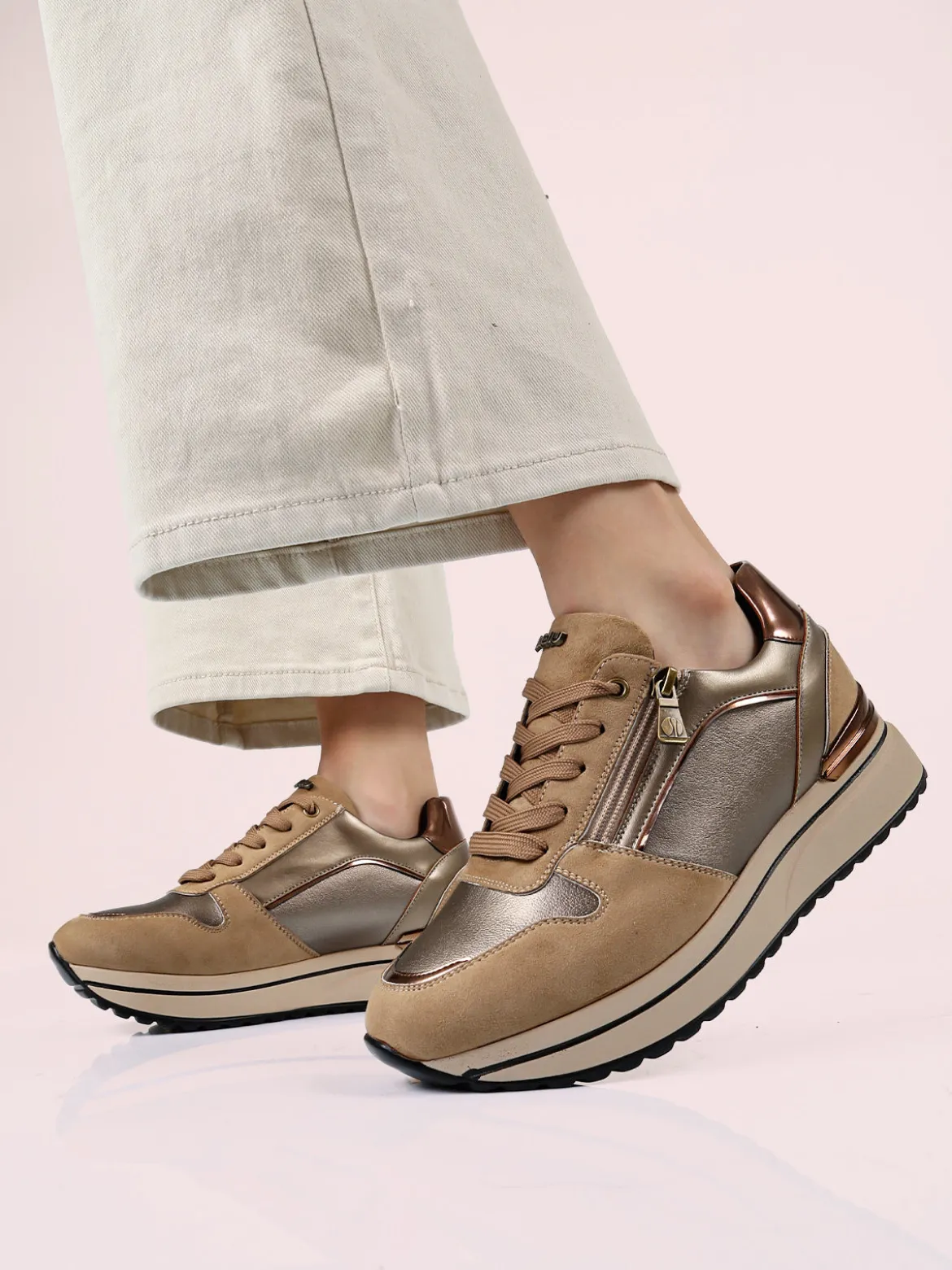 Inblu Sneakers donna stringate con platform e zip - marrone