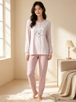 Infiore GALAXY Pigiama lungo da donna in cotone con stampe - rosa