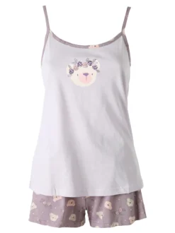 Infiore HONEY Pigiama corto da donna in cotone con spalline sottili - lilla