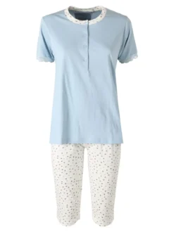 Infiore LOVELY Pigiama donna in cotone con t-shirt e pinocchietti taglie grandi - azzurro