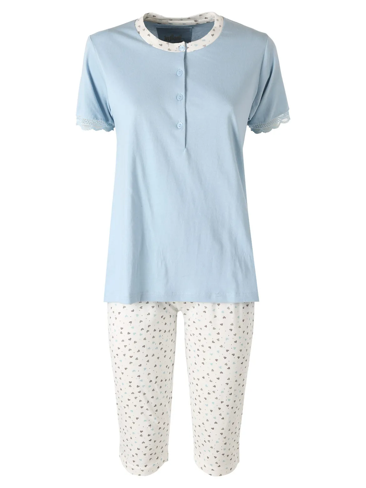 Infiore LOVELY Pigiama donna in cotone con t-shirt e pinocchietti taglie grandi - azzurro