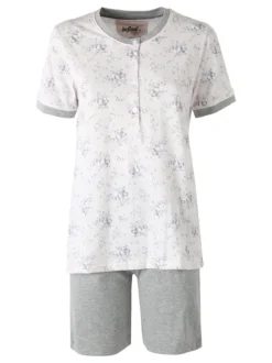 Infiore NUVOLA pigiama in cotone da donna con t-shirt floreale e shorts - grigio