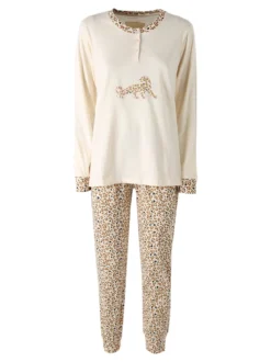 Infiore SAUVAGE Pigiama lungo da donna in cotone con stampa animalier - naturale