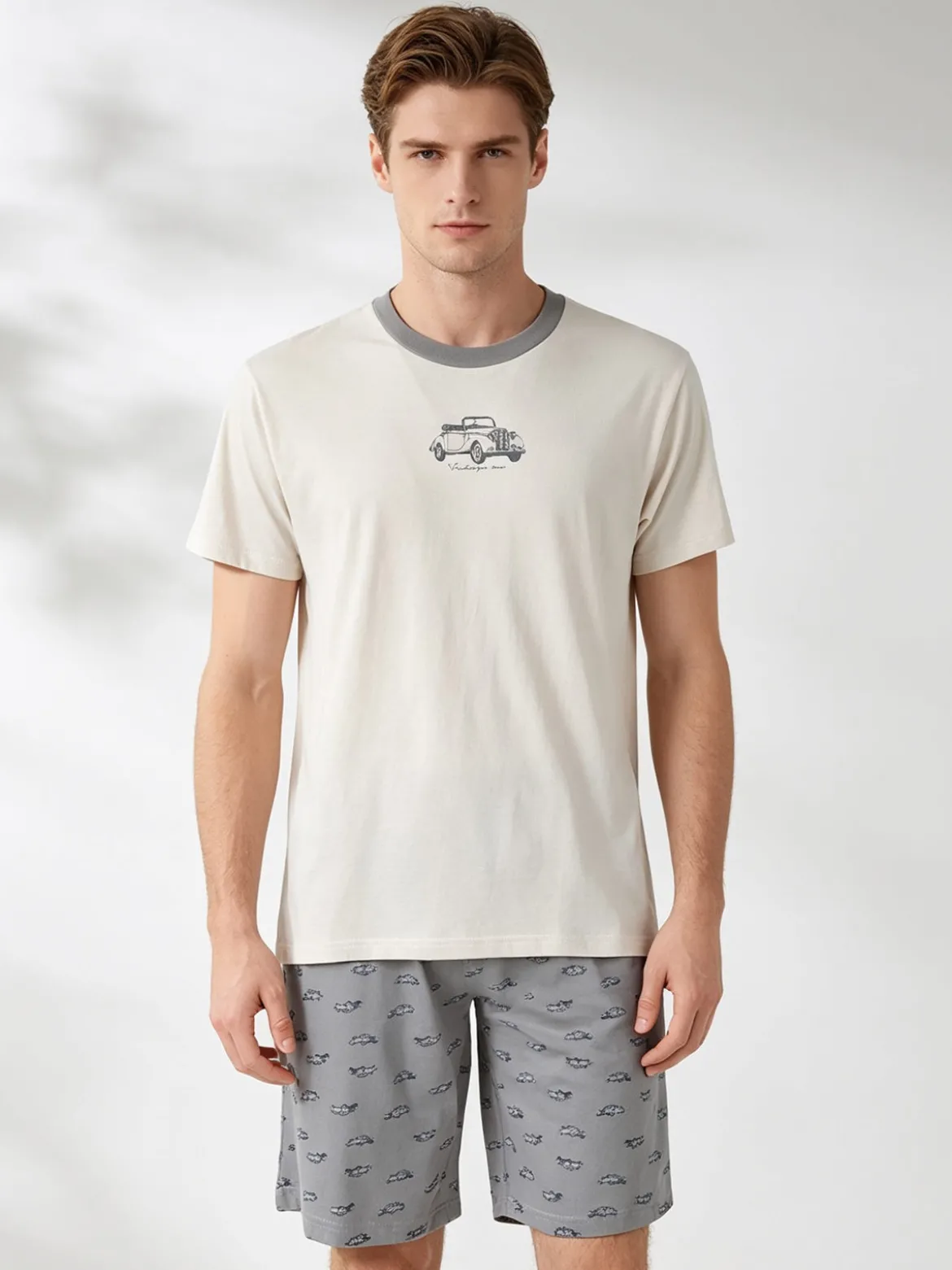 Infioreuomo Pigiama corto da uomo in cotone - beige