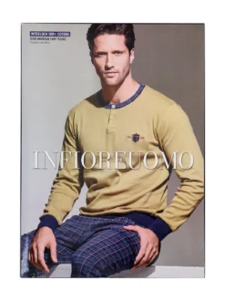 Infioreuomo Pigiama lungo da uomo in cotone interlock - senape