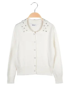 Injuly Cardigan da bambina in maglia con bottoni gioiello
