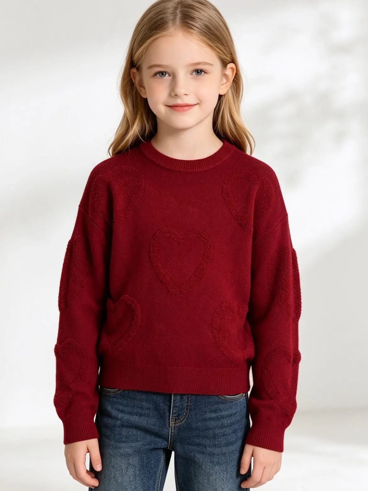 Injuly Maglione da bambina cuori - bordeaux