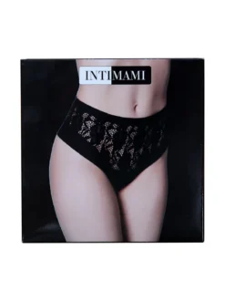 Intimami Brasiliana alta con pizzo in cotone bielastico - nero