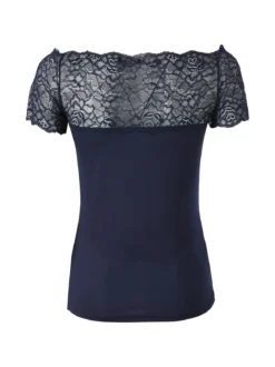Intimami Maglia donna a maniche corte con scollo a barca in pizzo - blu scuro