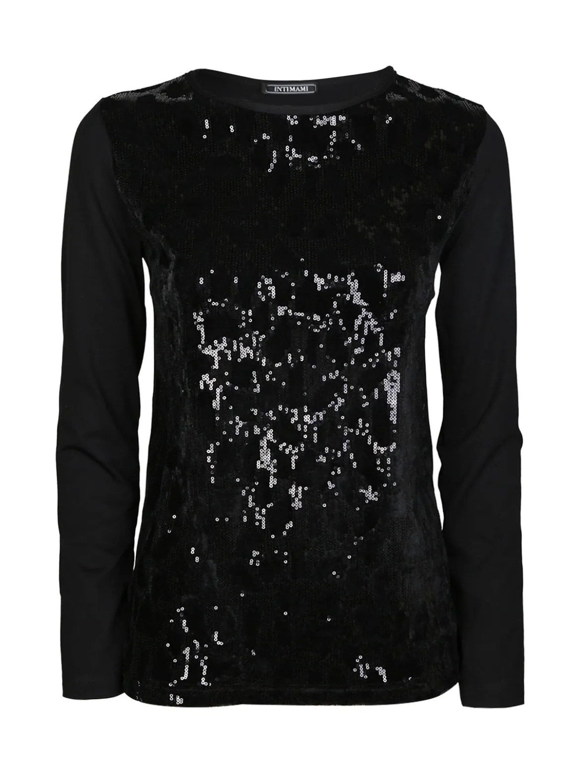Intimami Maglia donna a maniche lunghe con dettagli in velluto e paillettes - nero