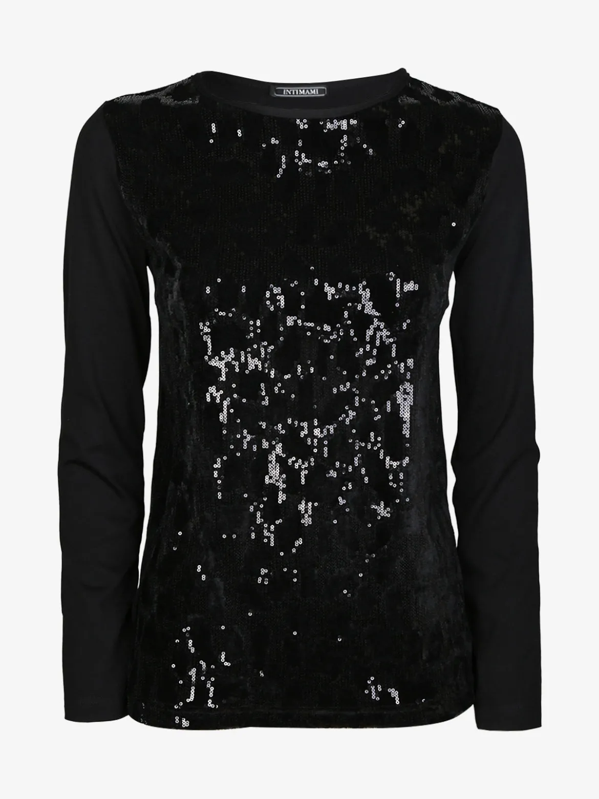 Intimami Maglia donna a maniche lunghe con dettagli in velluto e paillettes - nero