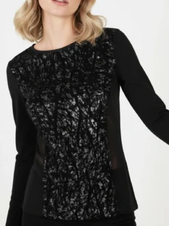 Intimami Maglia donna a maniche lunghe in ciniglia con inserti in tulle - grigio