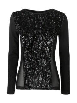Intimami Maglia donna a maniche lunghe in ciniglia con inserti in tulle - grigio